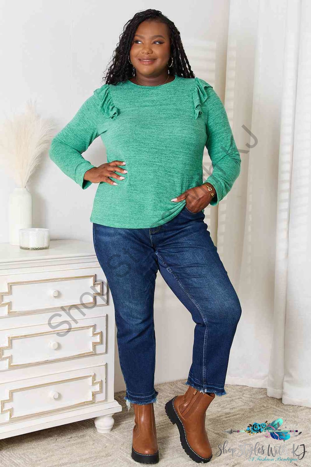 Ruffle Shoulder Long Sleeve T-Shirt Shirts & Tops
