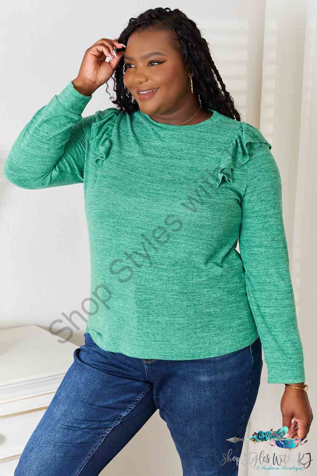 Ruffle Shoulder Long Sleeve T-Shirt Shirts & Tops