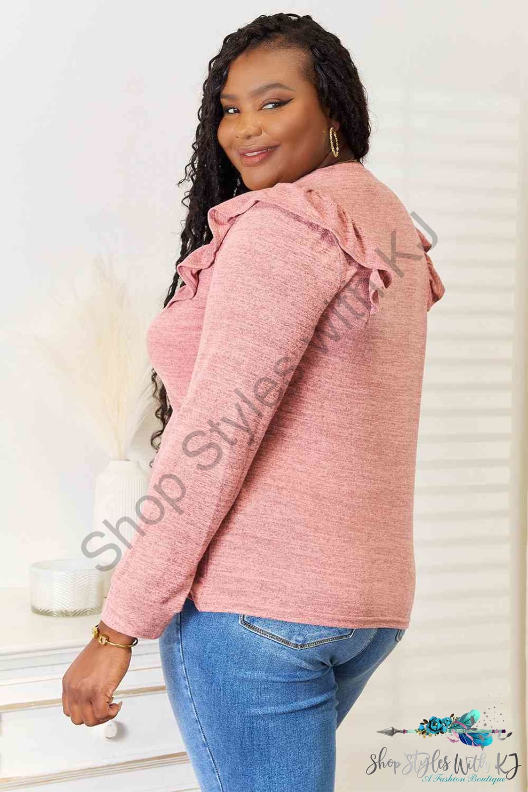 Ruffle Shoulder Long Sleeve T-Shirt Shirts & Tops