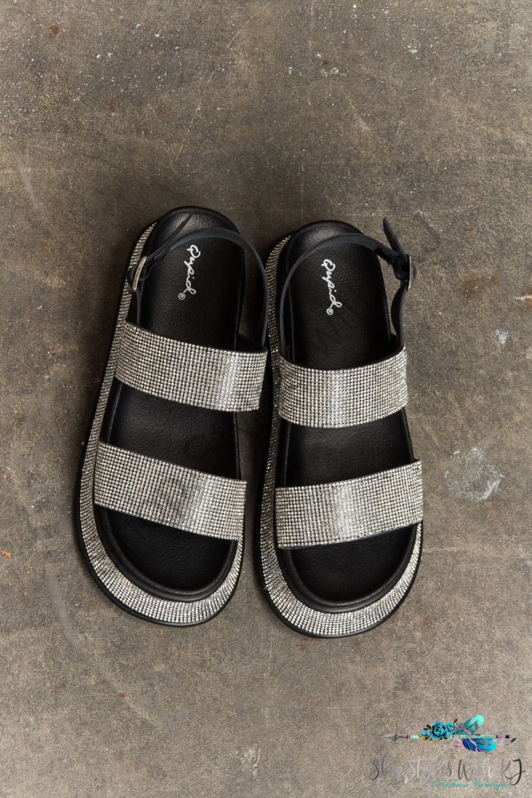 Qupid Shine On Platform Rhinestone Slingback Sandal Shoes