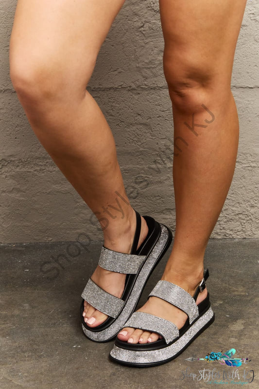 Qupid Shine On Platform Rhinestone Slingback Sandal Shoes