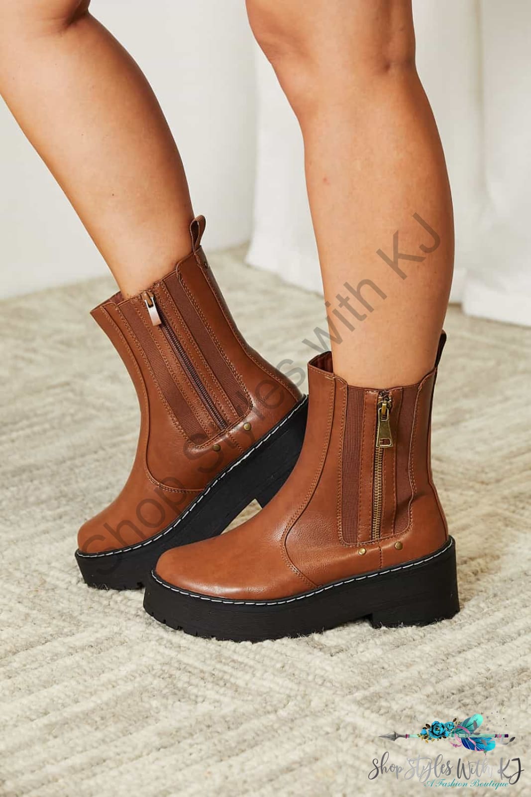 Forever Link Side Zip Platform Boots Chestnut / 6 Shoes