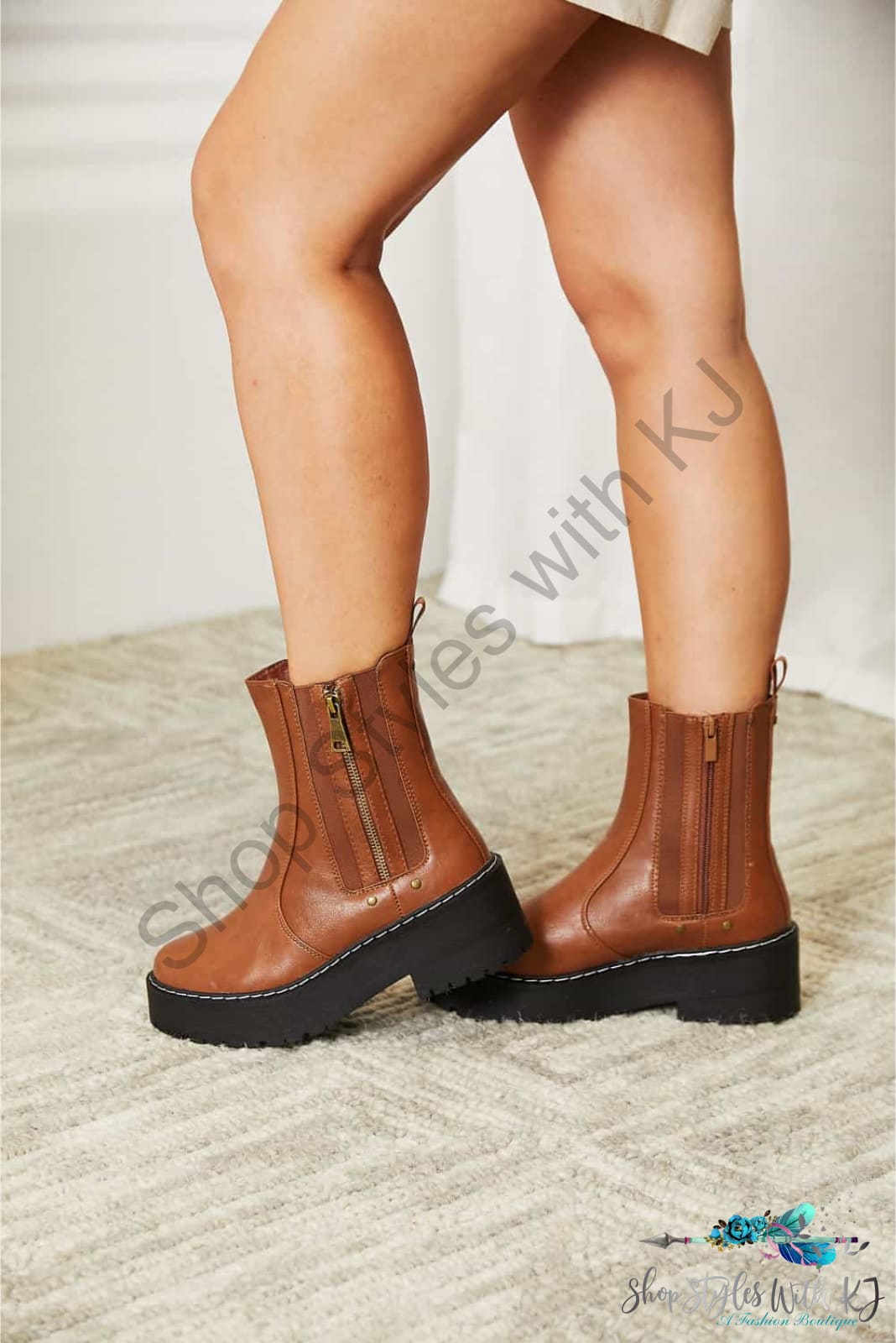 Forever Link Side Zip Platform Boots Shoes