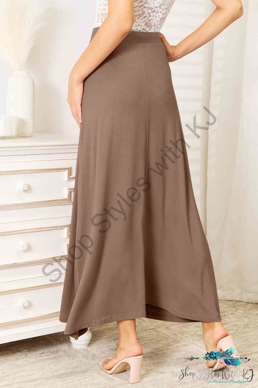 Double Take Full Size Soft Rayon Drawstring Waist Maxi Skirt Skirts