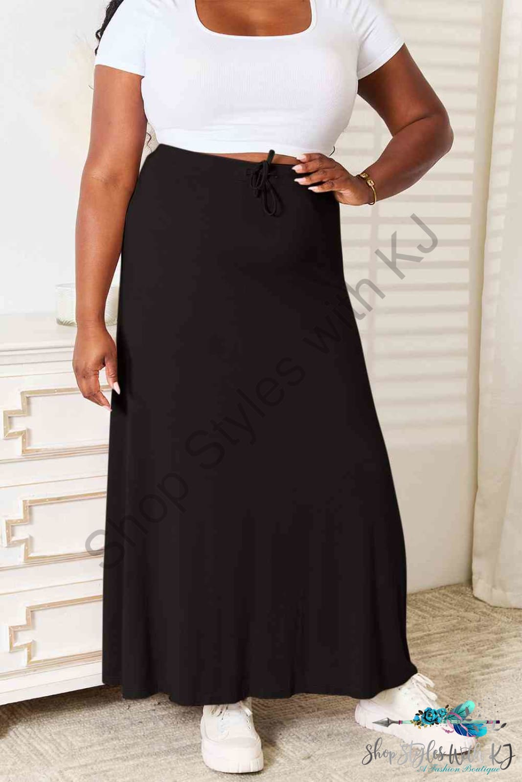 Double Take Full Size Soft Rayon Drawstring Waist Maxi Skirt Skirts
