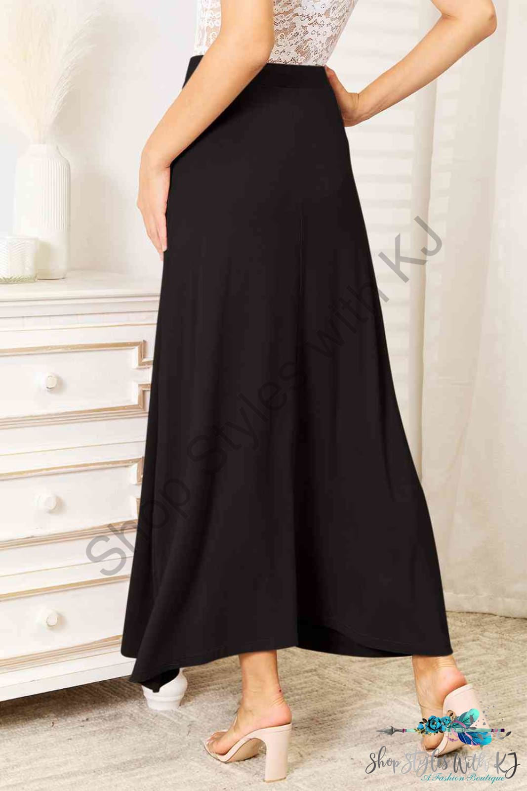 Double Take Full Size Soft Rayon Drawstring Waist Maxi Skirt Skirts