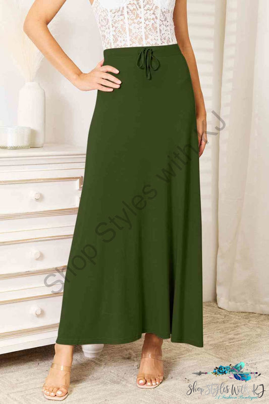 Double Take Full Size Soft Rayon Drawstring Waist Maxi Skirt Skirts