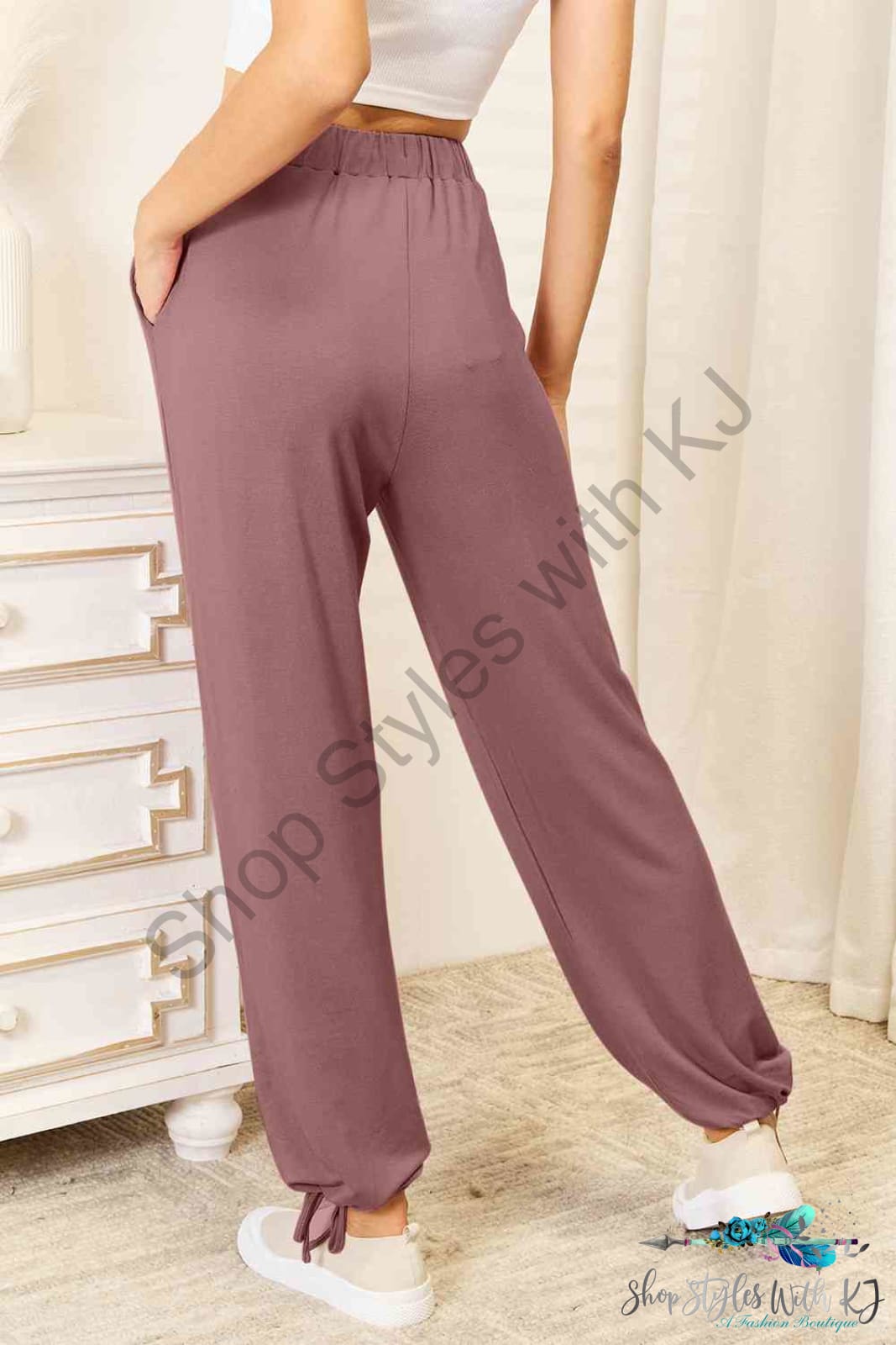 Soft Rayon Drawstring Waist Pants With Pockets