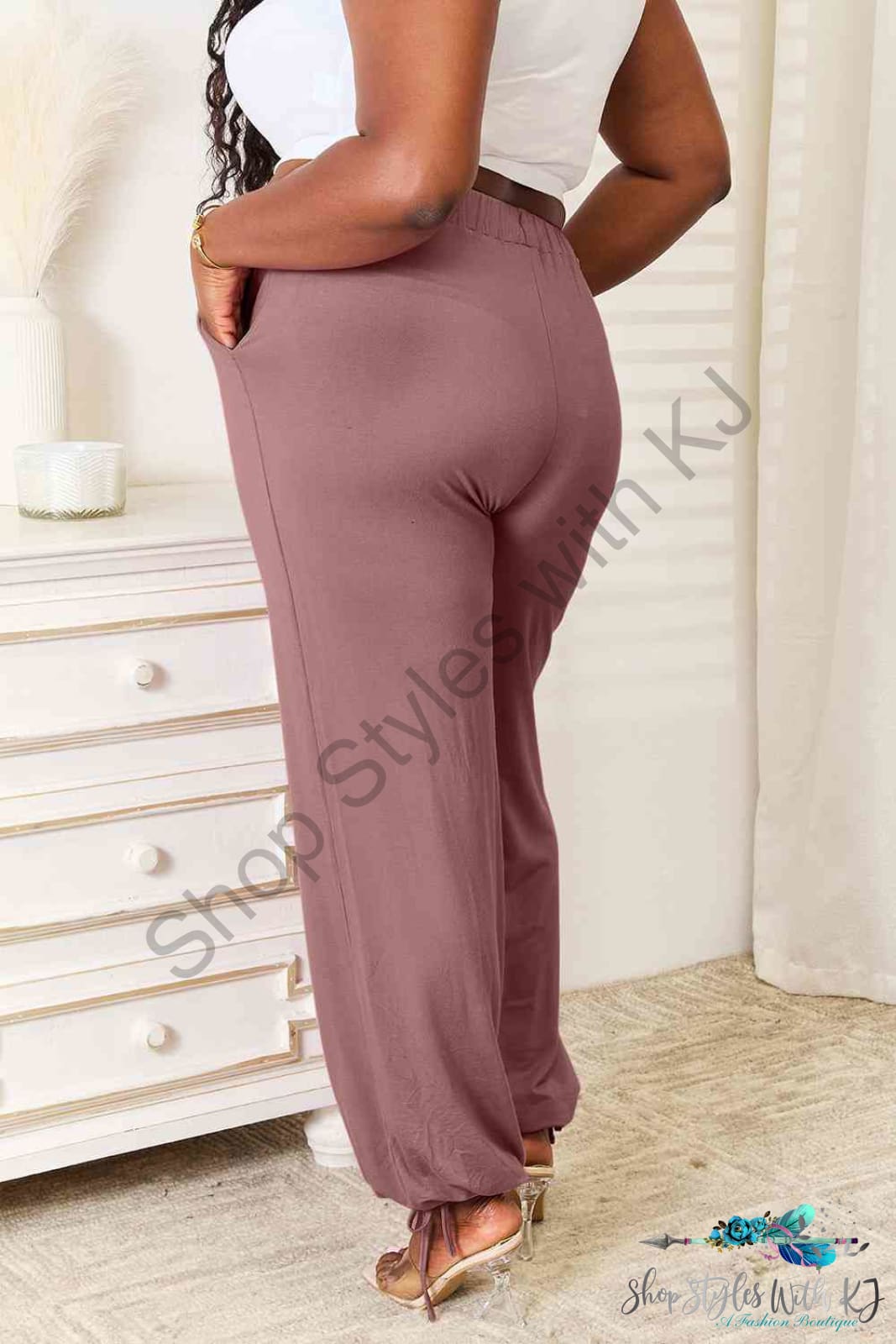 Soft Rayon Drawstring Waist Pants With Pockets