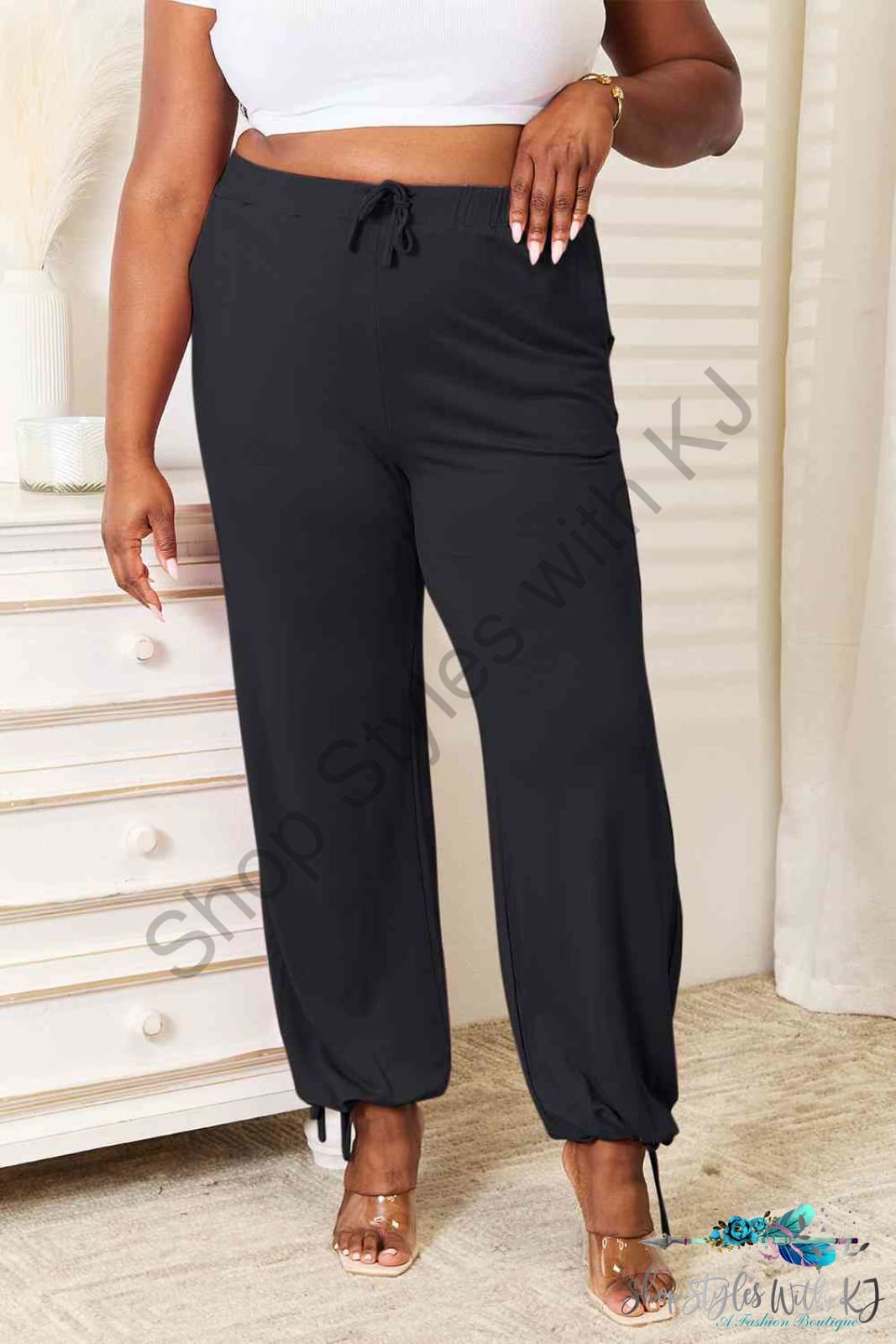 Soft Rayon Drawstring Waist Pants With Pockets