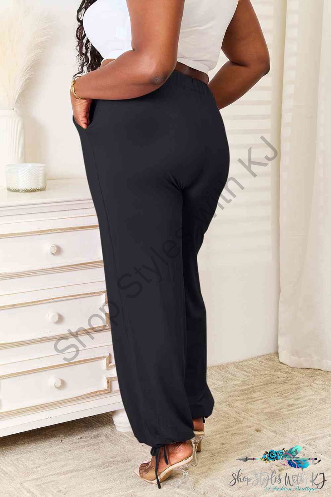 Soft Rayon Drawstring Waist Pants With Pockets