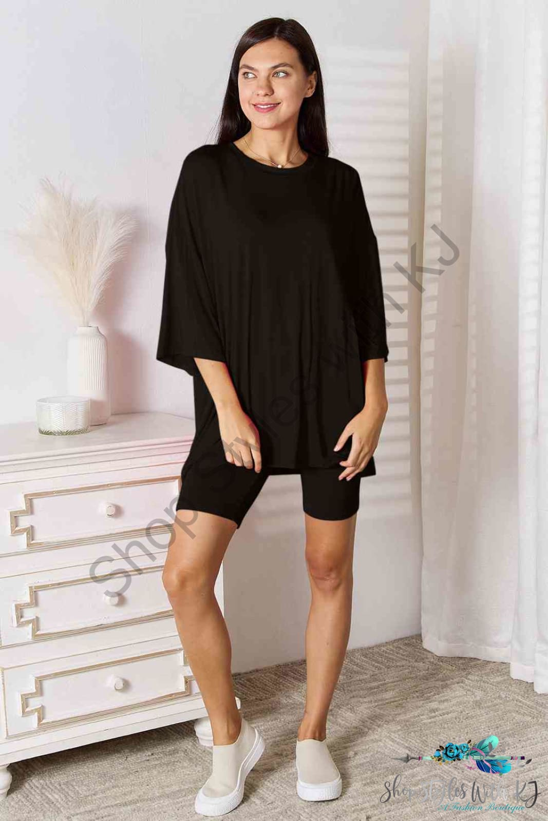 Basic Bae Full Size Soft Rayon Three-Quarter Sleeve Top And Shorts Set