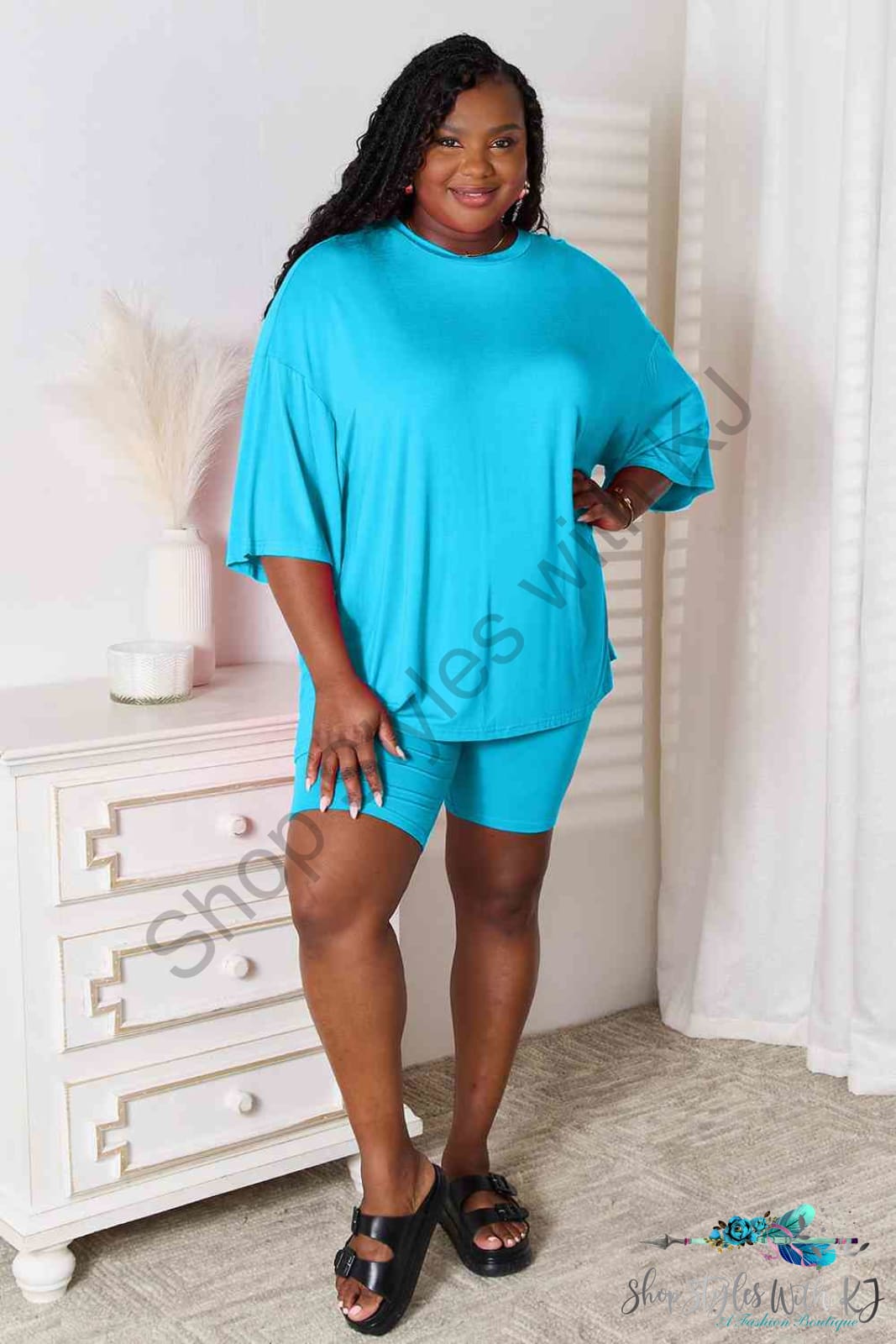 Basic Bae Full Size Soft Rayon Three-Quarter Sleeve Top And Shorts Set