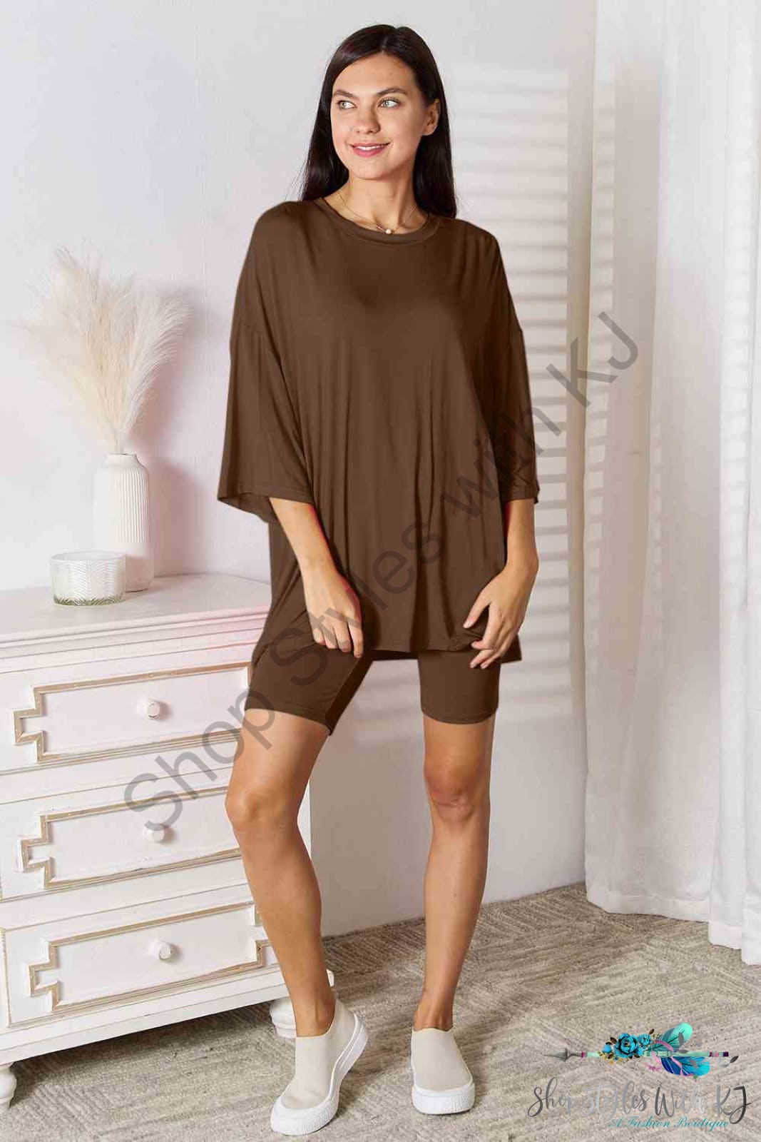Basic Bae Full Size Soft Rayon Three-Quarter Sleeve Top And Shorts Set