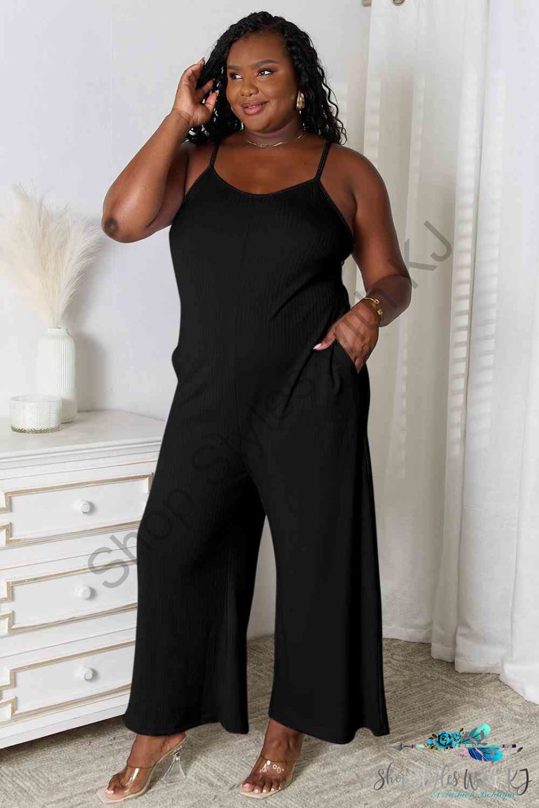 Spaghetti Strap V-Neck Jumpsuit Black / S Jumpsuits & Rompers