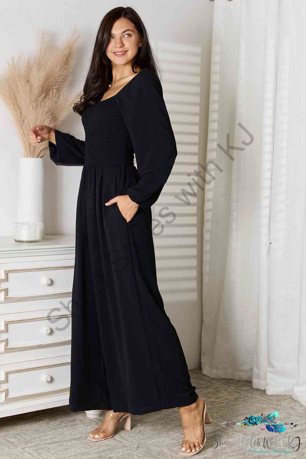 Double Take Square Neck Jumpsuit With Pockets