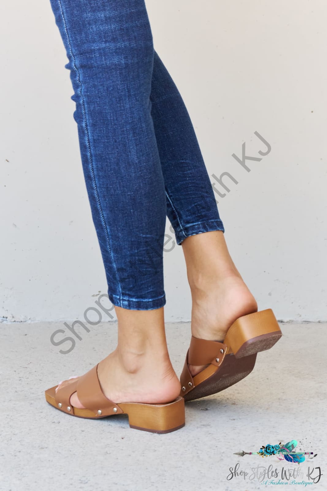 Step Into Summer Criss Cross Wooden Clog Mule In Brown Shoes