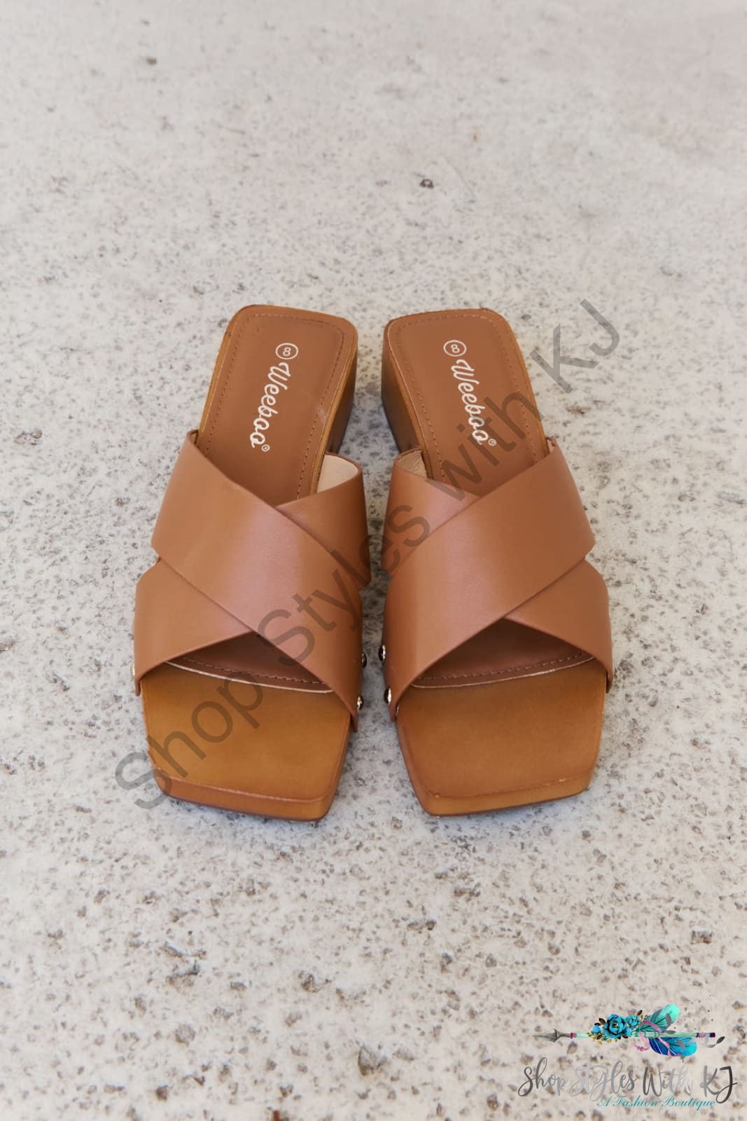 Step Into Summer Criss Cross Wooden Clog Mule In Brown Shoes
