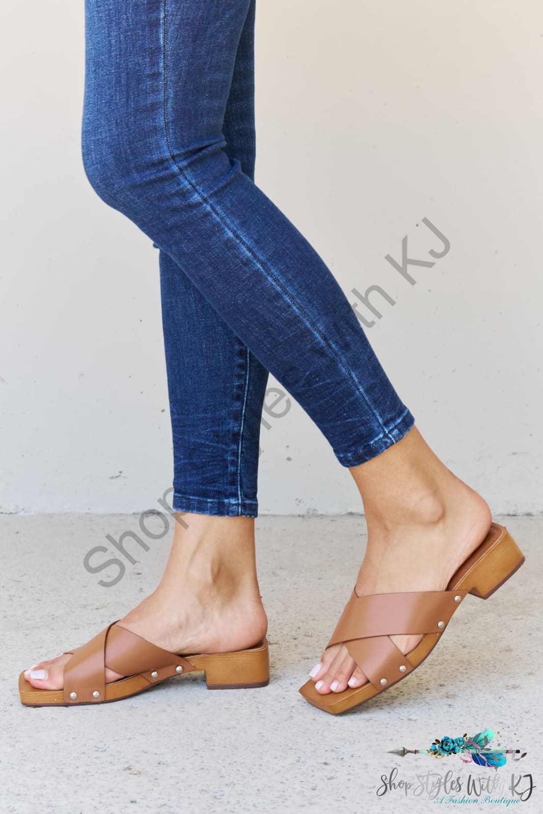 Step Into Summer Criss Cross Wooden Clog Mule In Brown Shoes