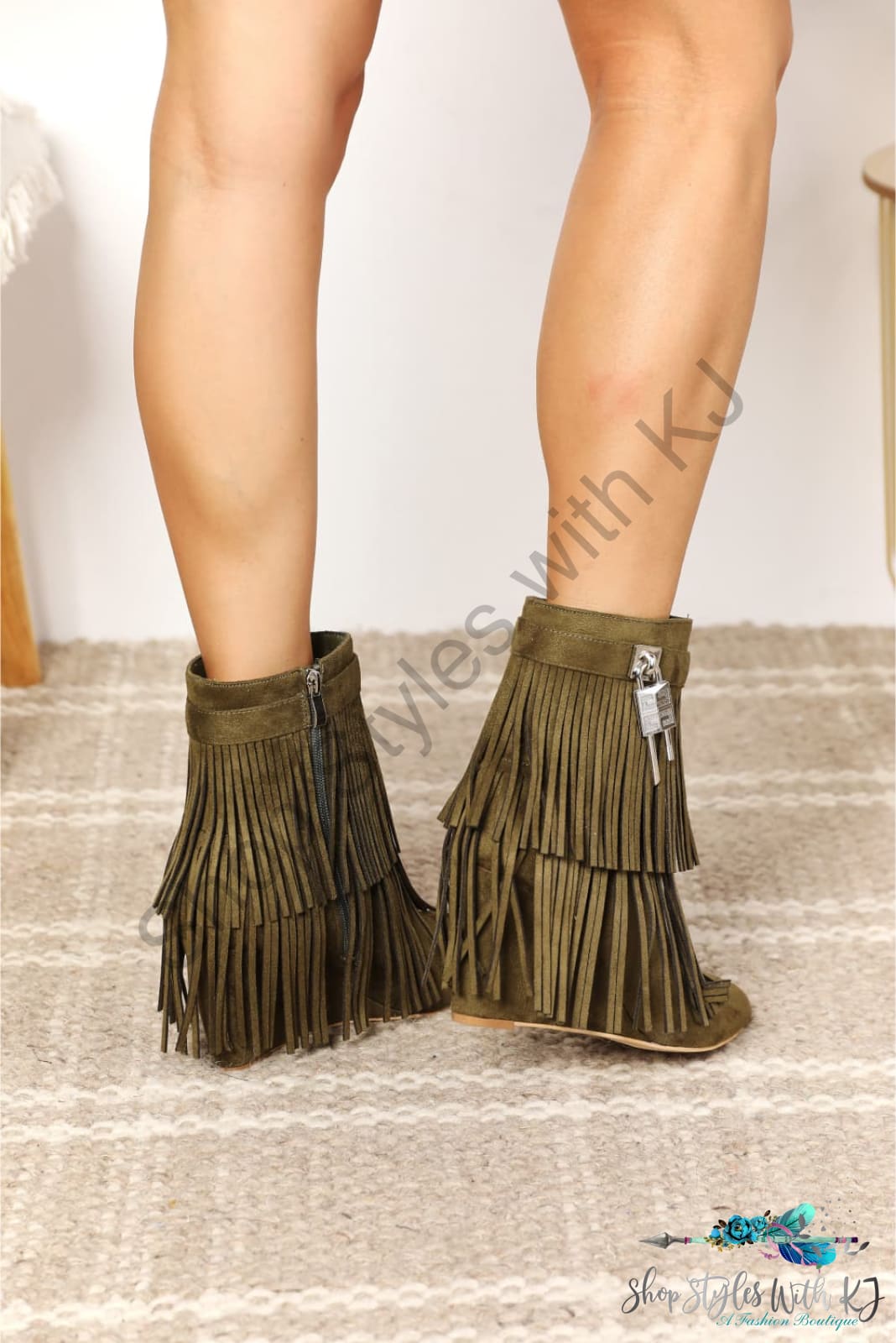 Legend Womens Tassel Wedge Heel Ankle Booties