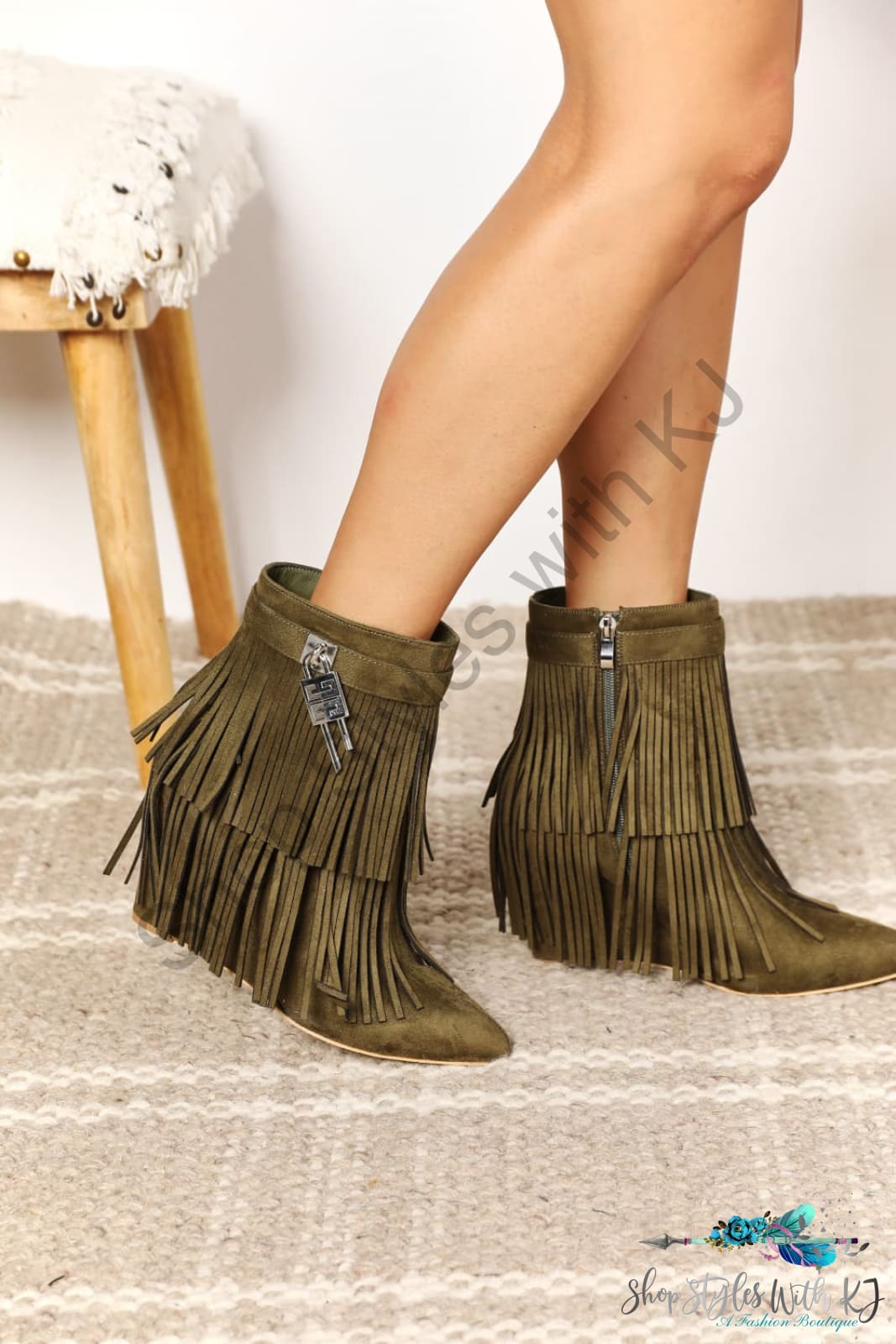 Legend Womens Tassel Wedge Heel Ankle Booties