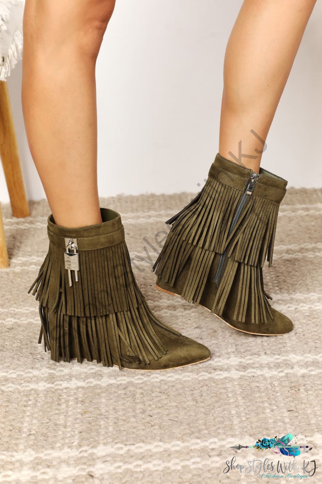 Legend Womens Tassel Wedge Heel Ankle Booties