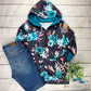 Teal Blue Floral Half Zip Hoodie