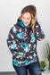 Teal Blue Floral Half Zip Hoodie