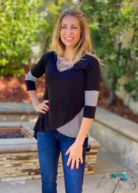 Totally Crossed Out 3/4 Sleeve Top - Size Small