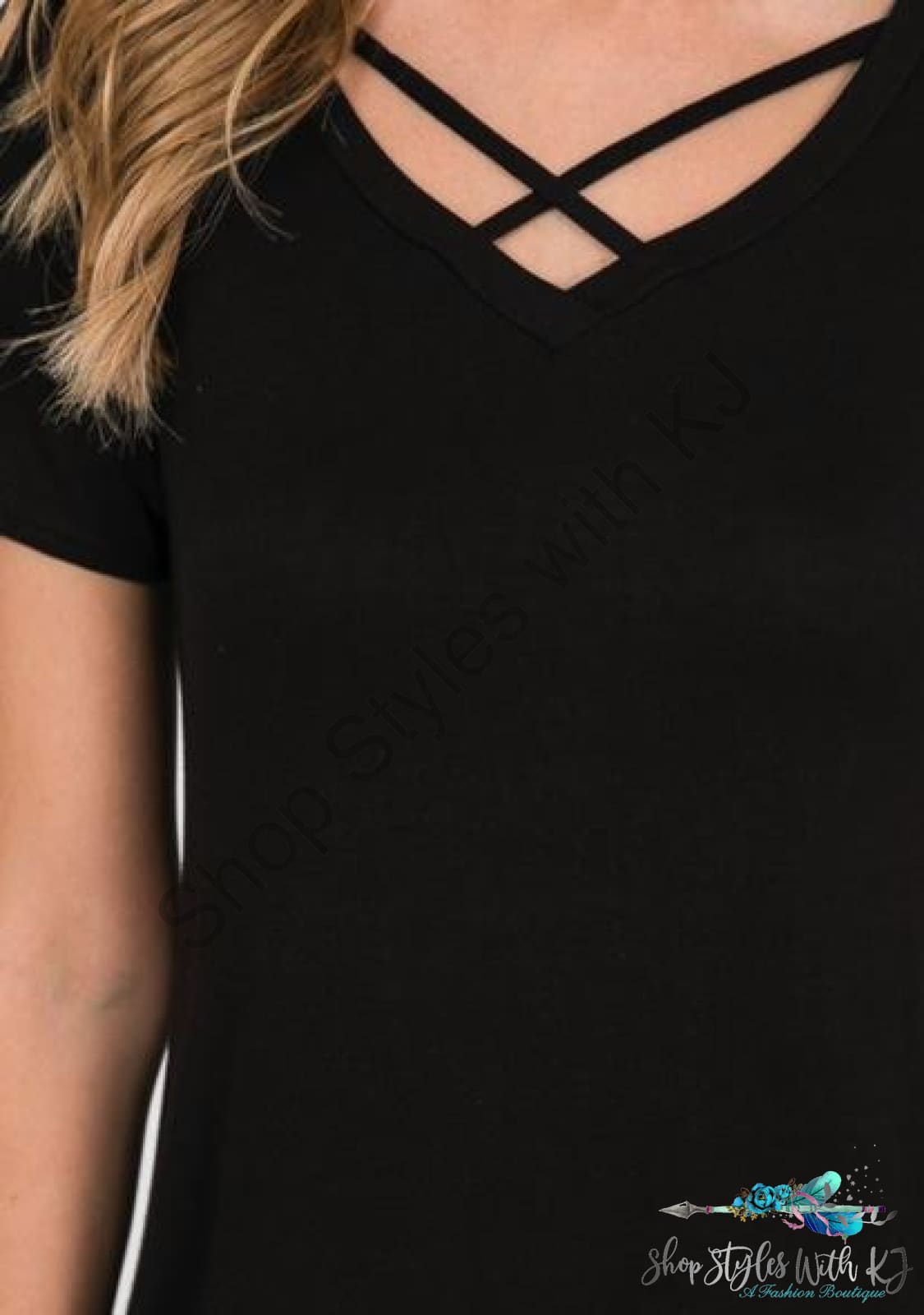 Ultra Essential Black Criss Cross Top - Size Small