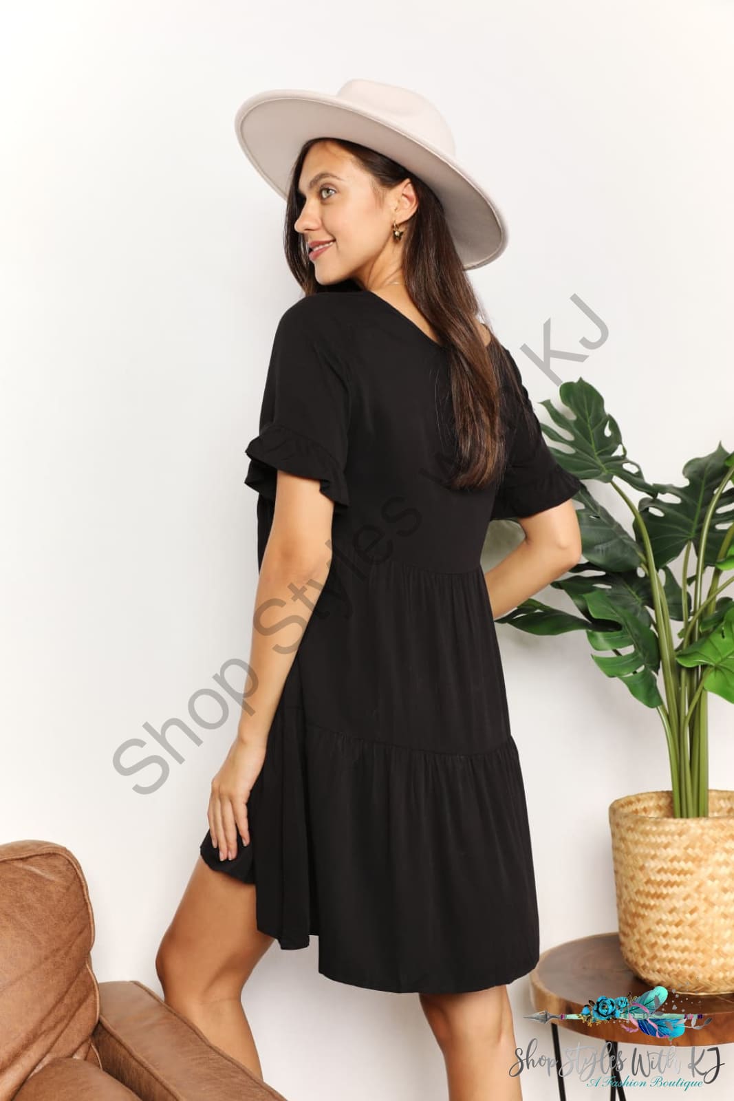 Double Take V-Neck Flounce Sleeve Tiered Dress