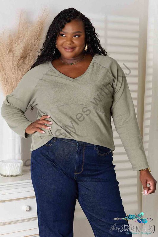 Culture Code Full Size V-Neck Long Sleeve T-Shirt Sage / S