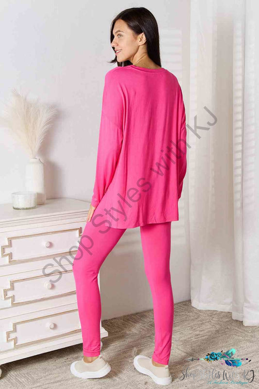 Basic Bae Full Size V-Neck Soft Rayon Long Sleeve Top And Pants Lounge Set