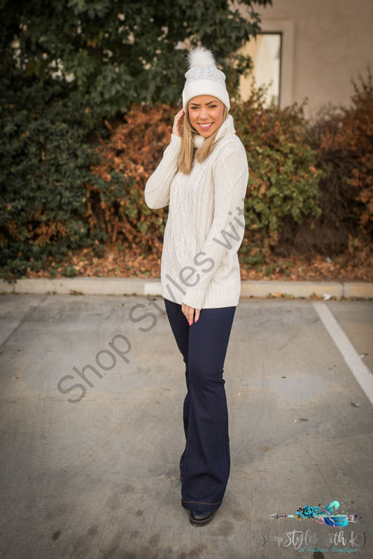 Winning The Race Cable Knit Sweater In Bone