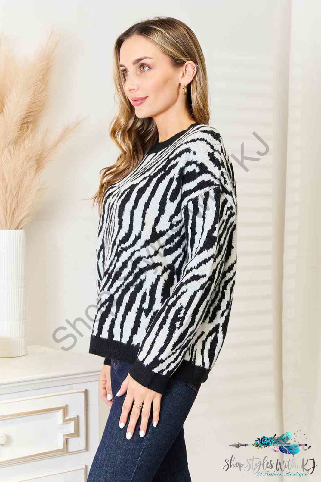 Heimish Full Size Zebra Print Sweater Sweaters & Cardigans