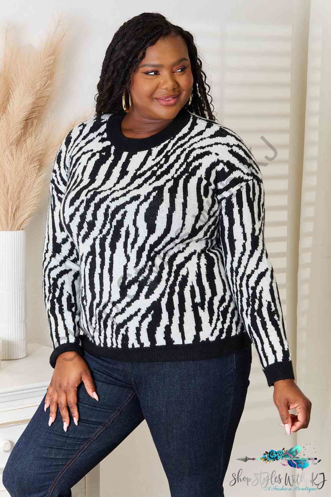 Heimish Full Size Zebra Print Sweater Sweaters & Cardigans