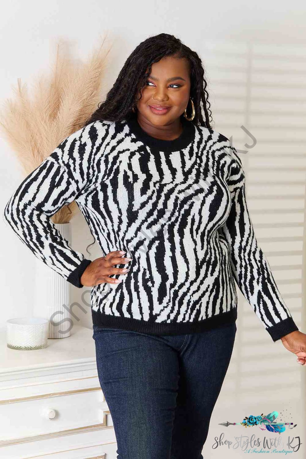Heimish Full Size Zebra Print Sweater Sweaters & Cardigans