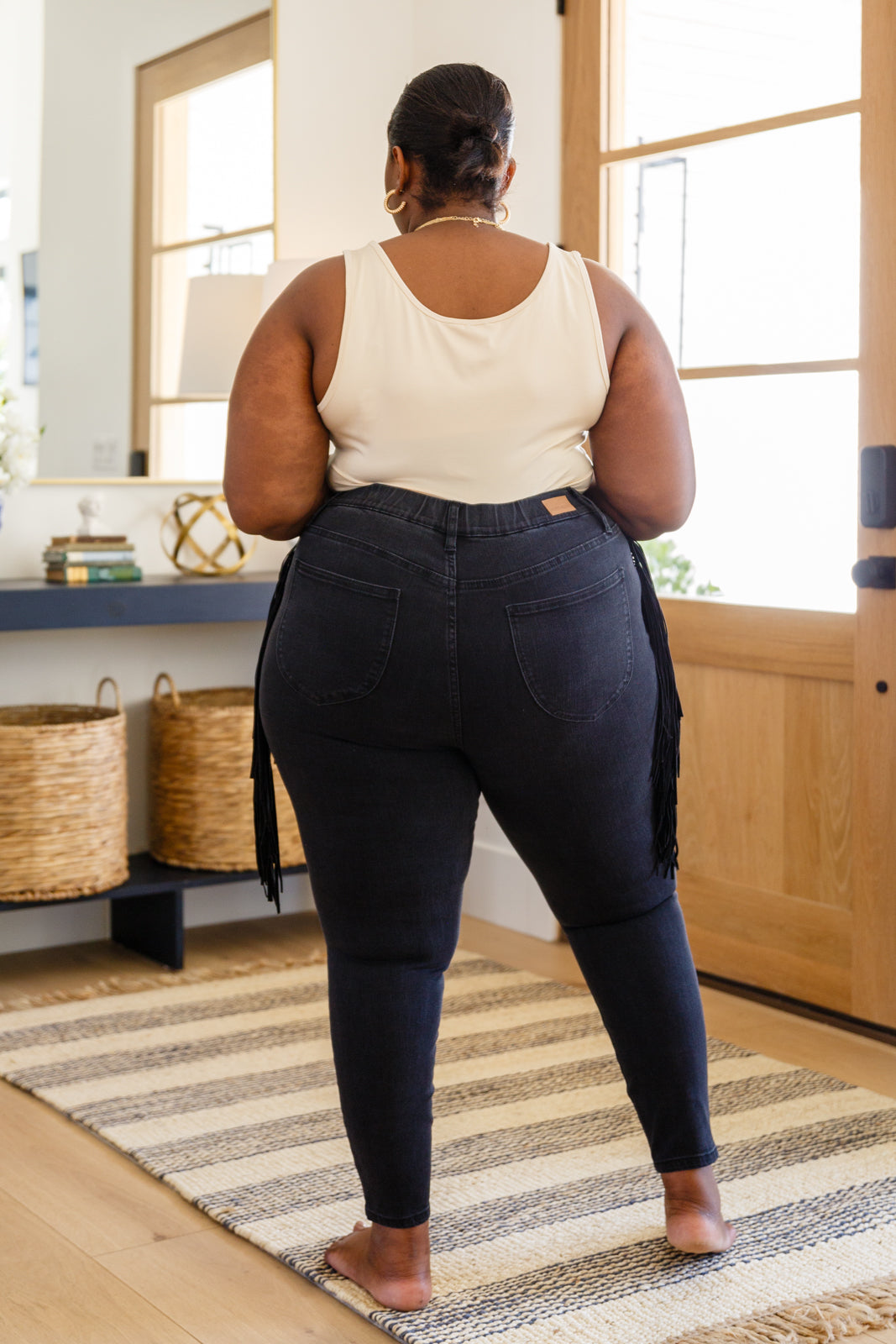 Judy Blue Side Fringe Mid Rise Skinny Jeggings In Black