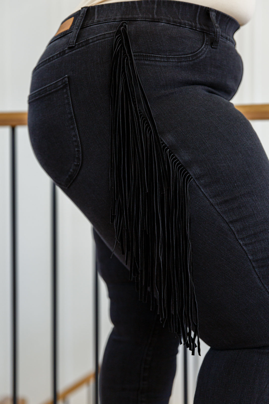 Judy Blue Side Fringe Mid Rise Skinny Jeggings In Black