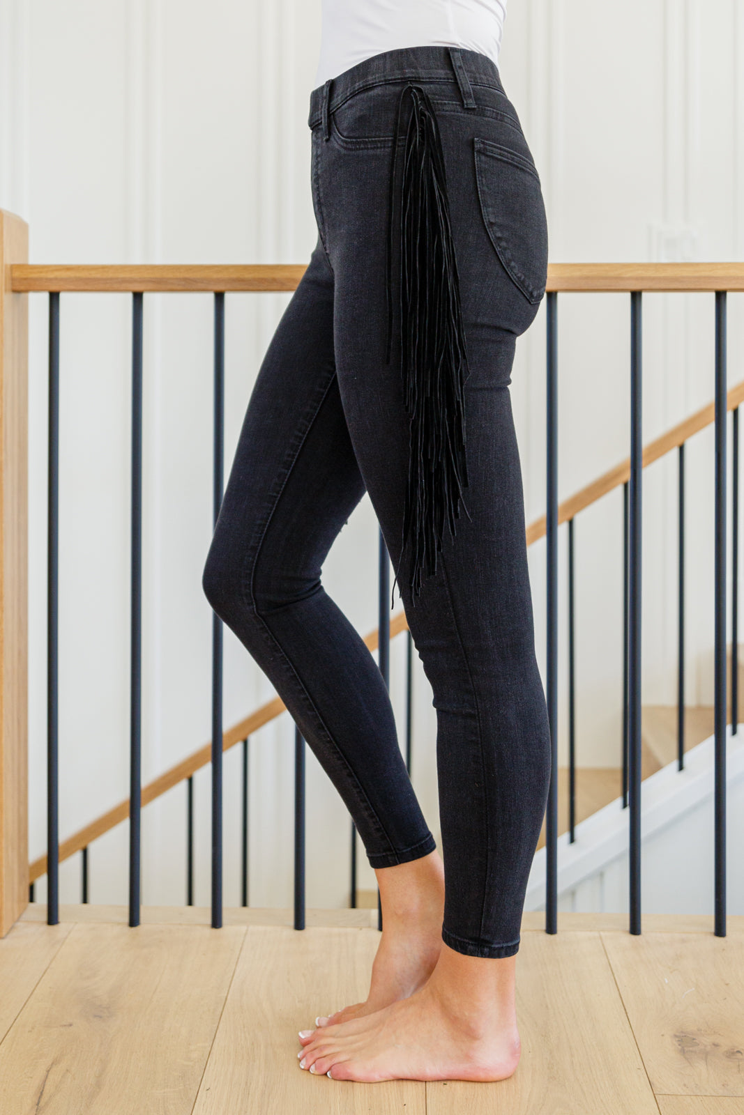 Judy Blue Side Fringe Mid Rise Skinny Jeggings In Black