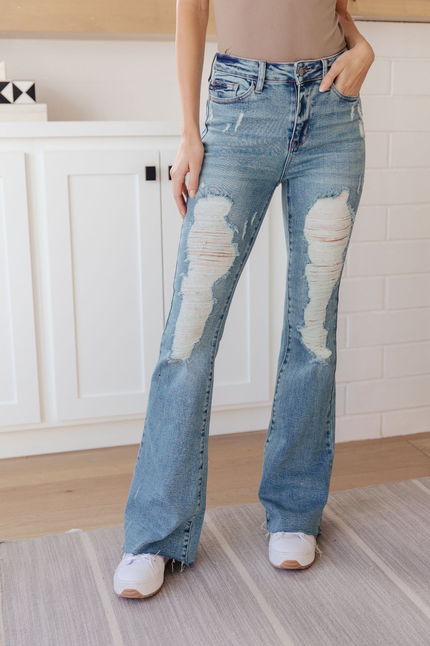 Judy Blue High Rise Heavy Destroy Flare Jeans
