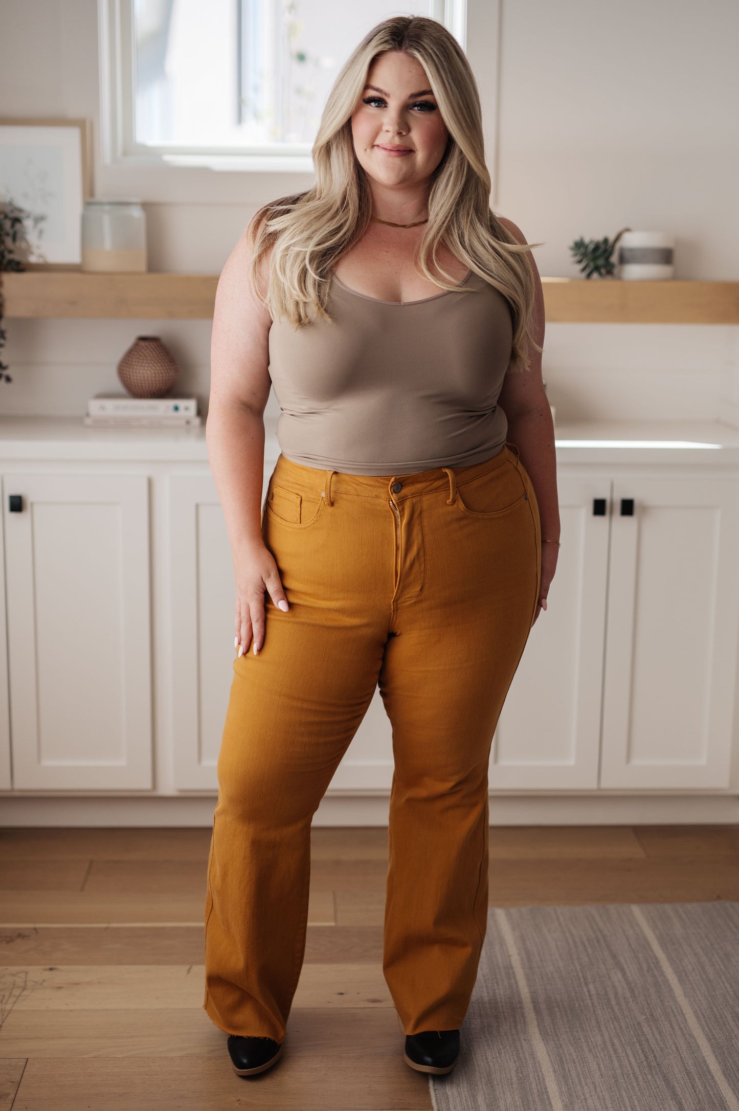 Judy Blue High Rise Tummy Control Flare Jeans in Marigold