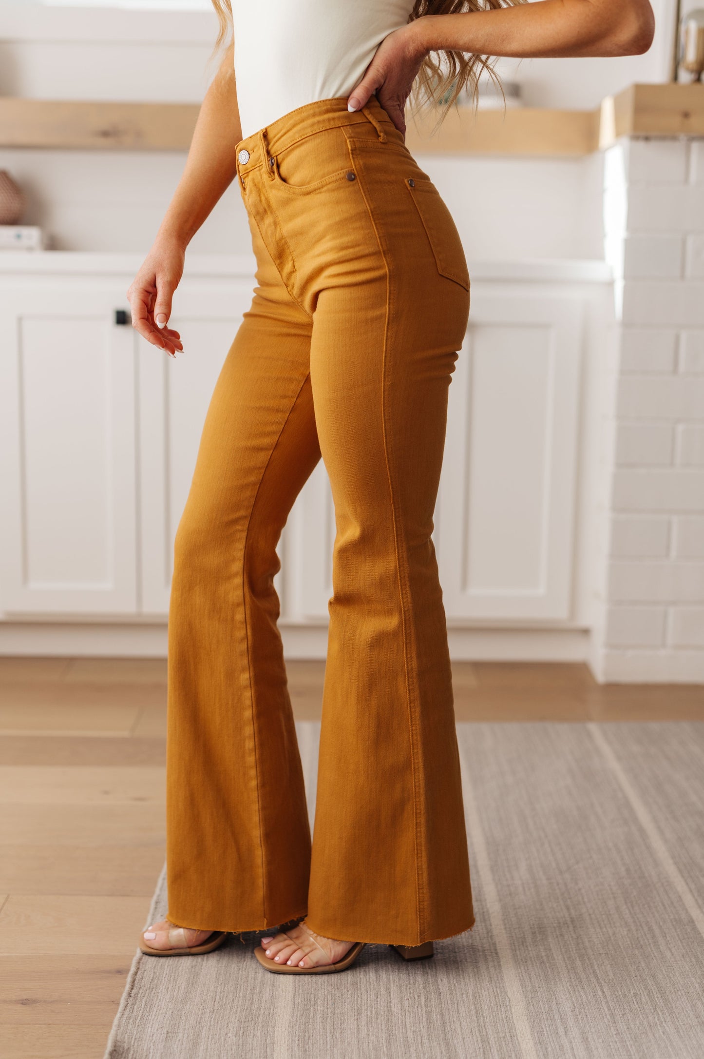 Judy Blue High Rise Tummy Control Flare Jeans in Marigold