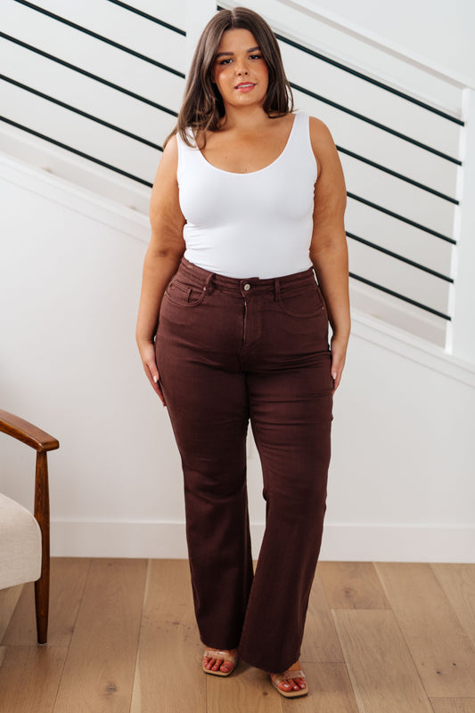 Judy Blue High Rise Tummy Control Flare Jeans in Espresso