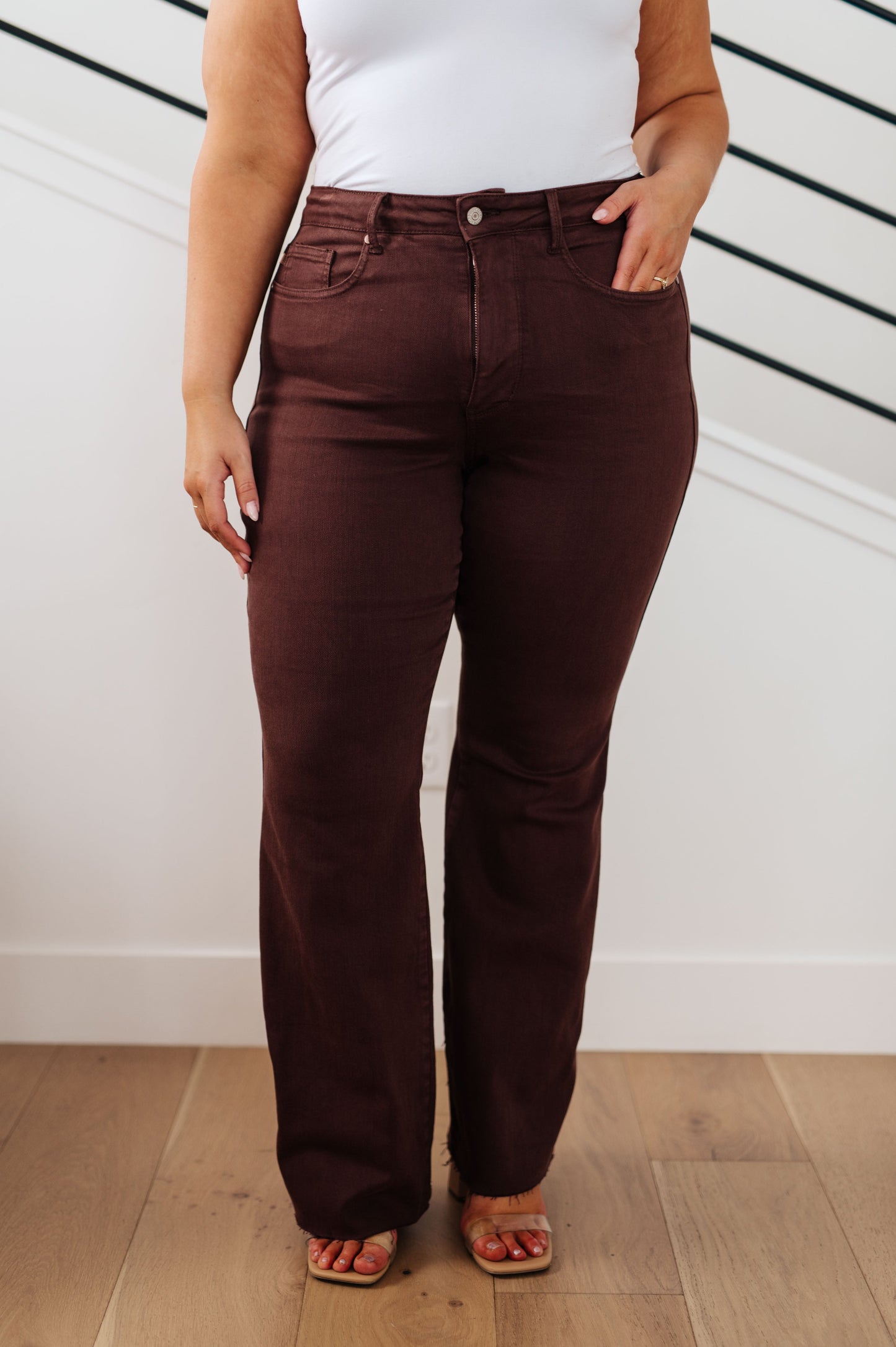 Judy Blue High Rise Tummy Control Flare Jeans in Espresso