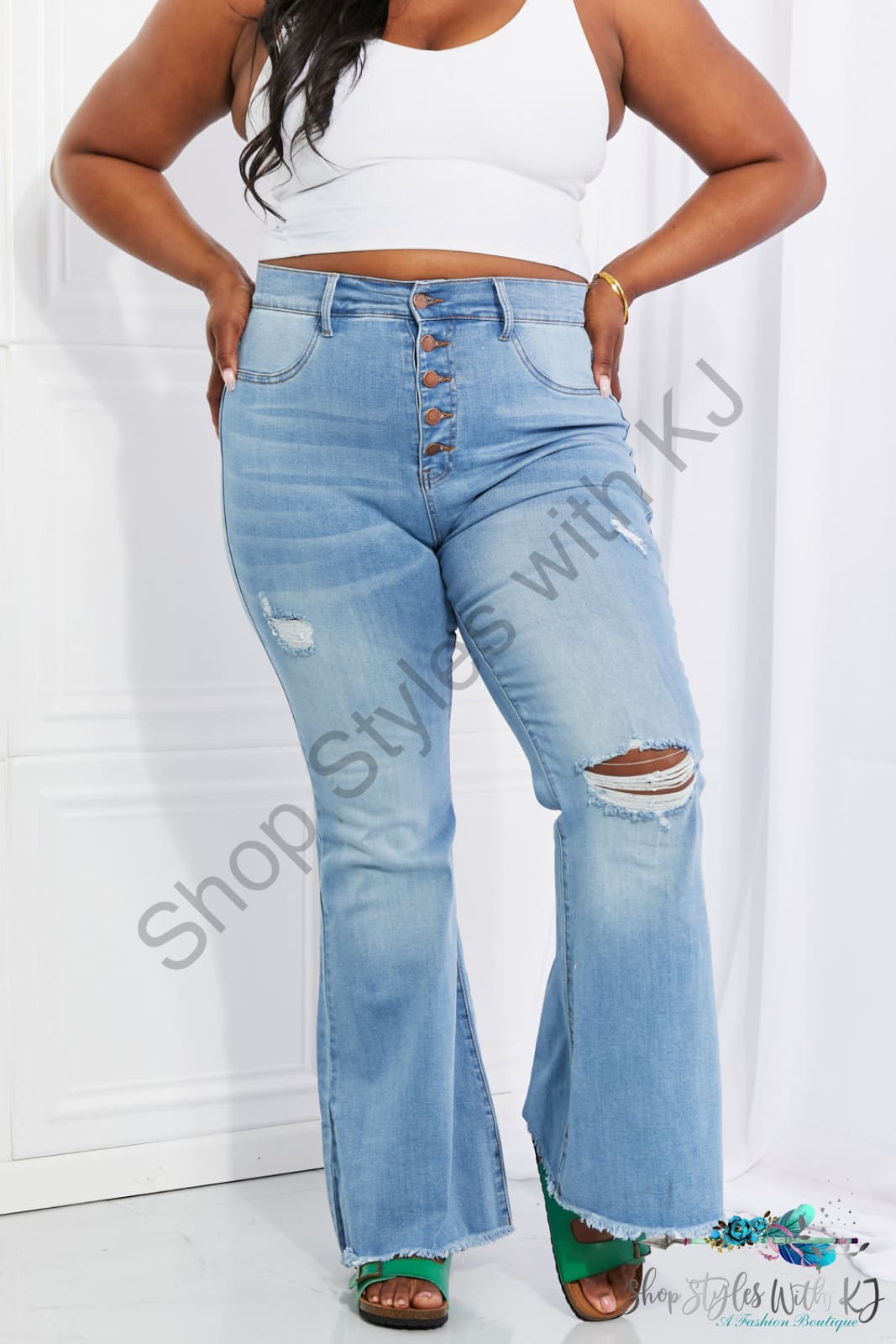 Jess High Rise Button Flare Jeans Pants