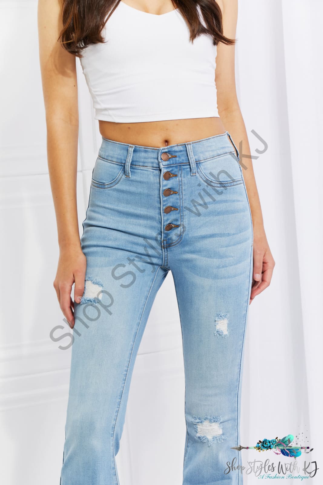 Jess High Rise Button Flare Jeans Pants