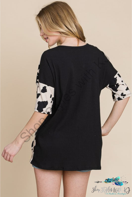 Rodeo Love Ribbed Animal Contrast Tee Shirts & Tops